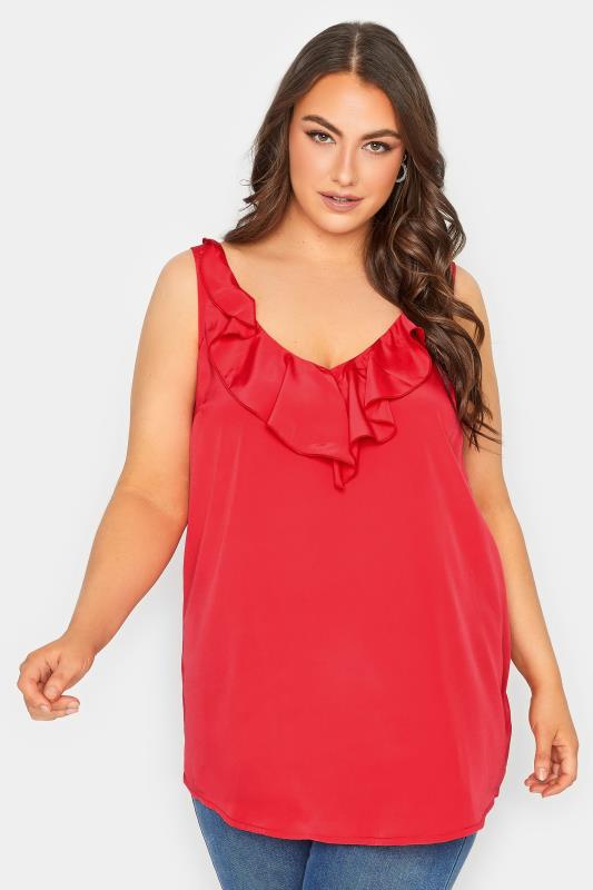 Plus Size  YOURS LONDON Curve Red Ruffle V-Neck Vest Top
