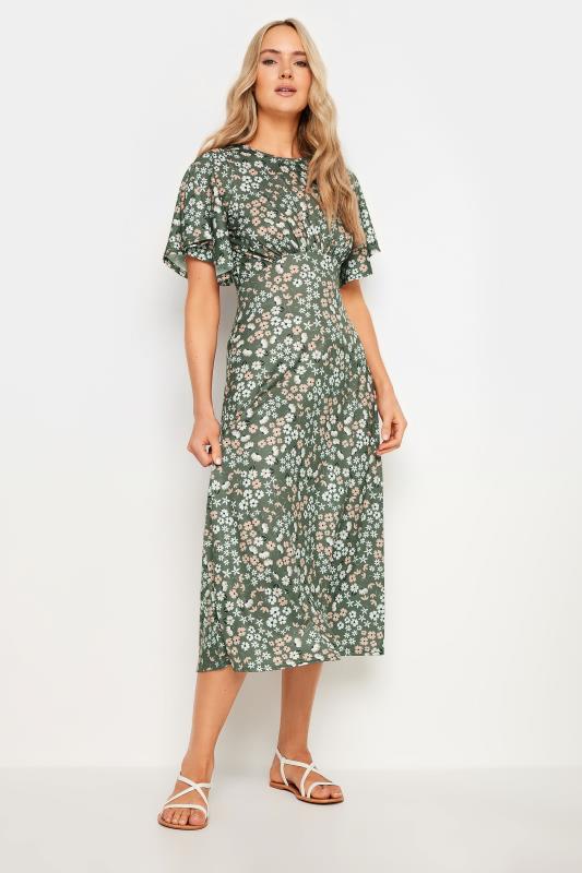 LTS Tall Women's Khaki Green Floral Print Midi Dress | Long Tall Sally 1