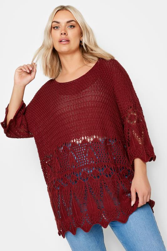 YOURS Plus Size Red Crochet Detail Jumper | Yours Clothing 3