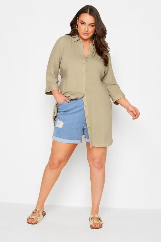 YOURS Plus Size Beige Brown Tie Waist Tunic Shirt | Yours Clothing 5