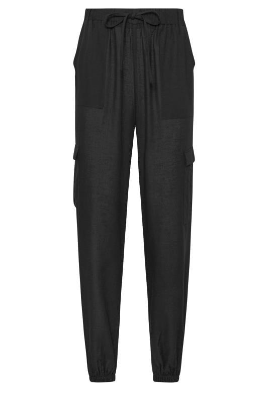 LTS Tall Black Linen Cargo Trousers | Long Tall Sally 5