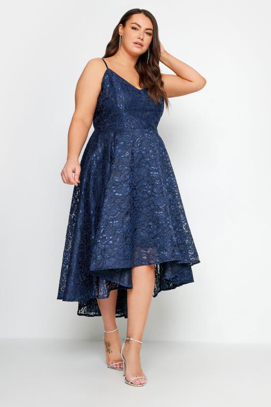 YOURS LONDON Plus Size Navy Blue Lace Midi Dress | Yours Clothing 2