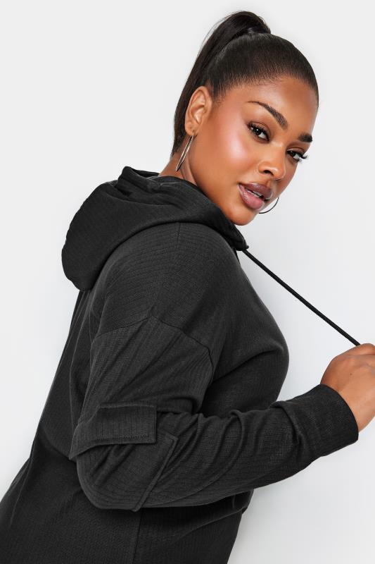 YOURS Plus Size Black Ribbed Cargo Hoodie | Yours Clothing 5