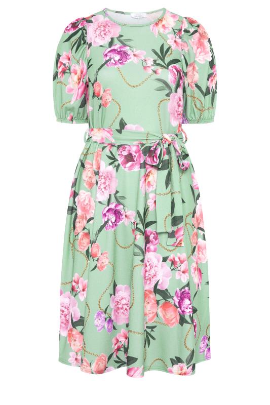 YOURS LONDON Curve Green Floral Chain Print Puff Sleeve Skater Dress_F.jpg
