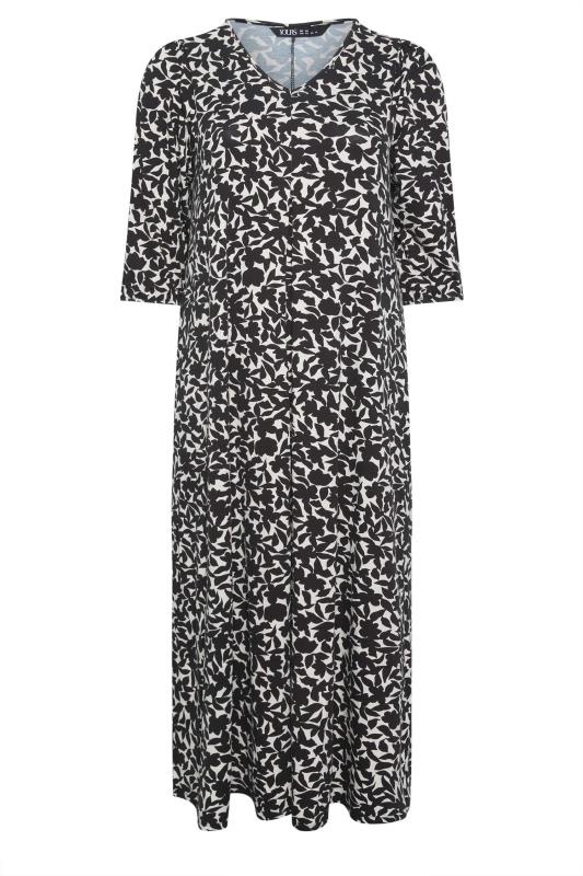YOURS Plus Size Black & White Floral Print Swing Maxi Dress | Yours Clothing 5