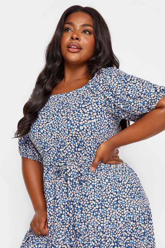 YOURS Plus Size Blue Ditsy Floral Tiered Maxi Dress | Yours Clothing 4