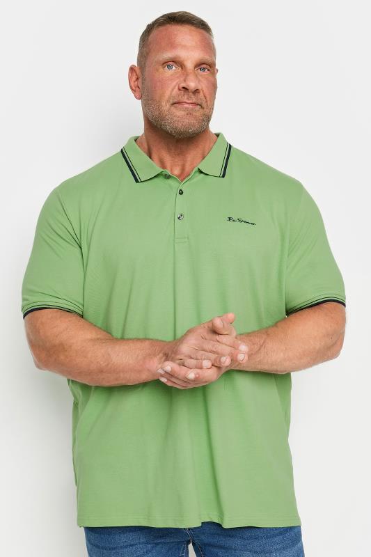 BEN SHERMAN Big & Tall Green Tipped Polo Shirt | BadRhino 1