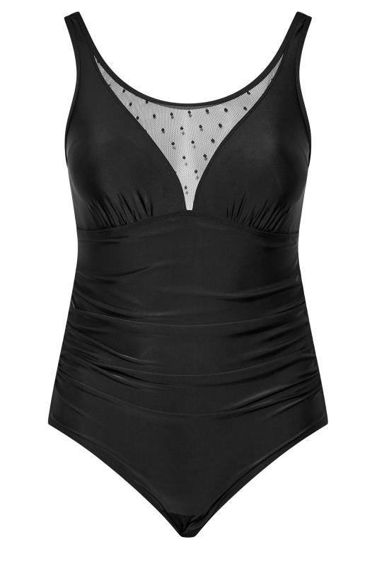 Plus Size Black Spot Mesh Panel Swimsuit | Yours Clothing 6