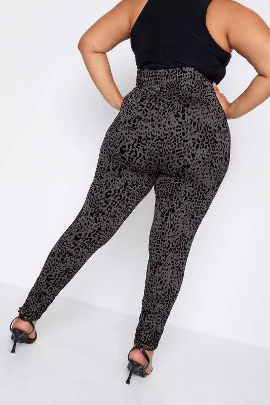 YOURS Plus Size Grey Flocked Leopard Print Leggings | Yours Clothing 3