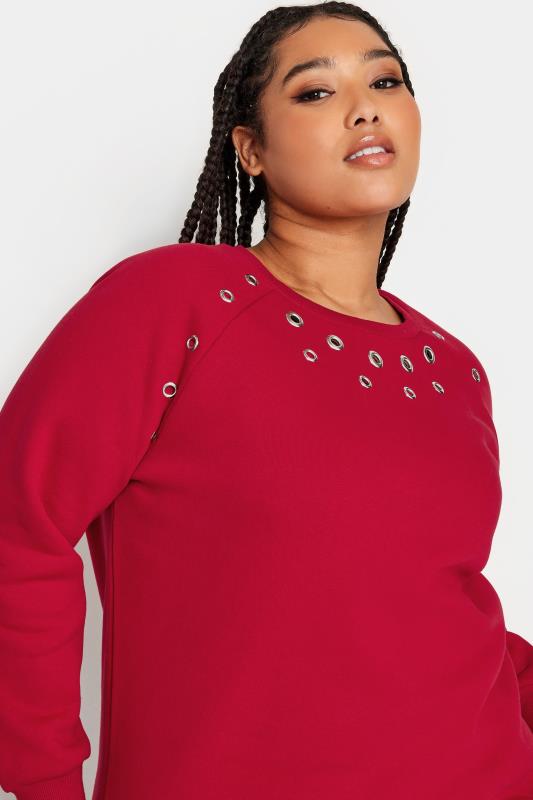 YOURS Curve Red Eyelet Detail Sweatshirt | Yours Clothing 4