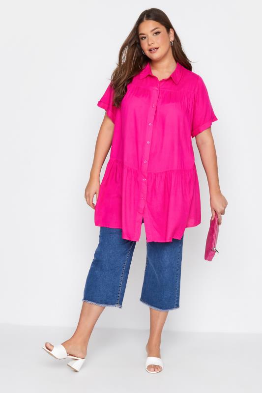 Plus Size Hot Pink Tiered Smock Shirt | Yours Clothing  1