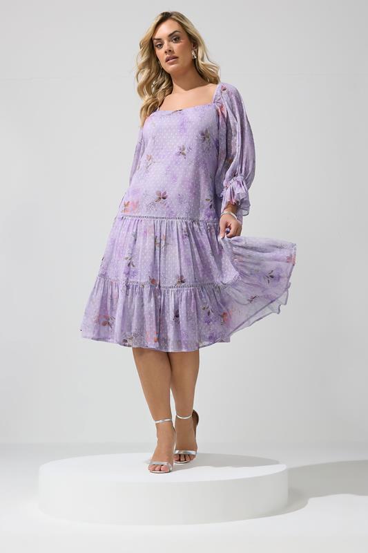  YOURS LONDON Robe à épaules dénudées violette à fleurs
