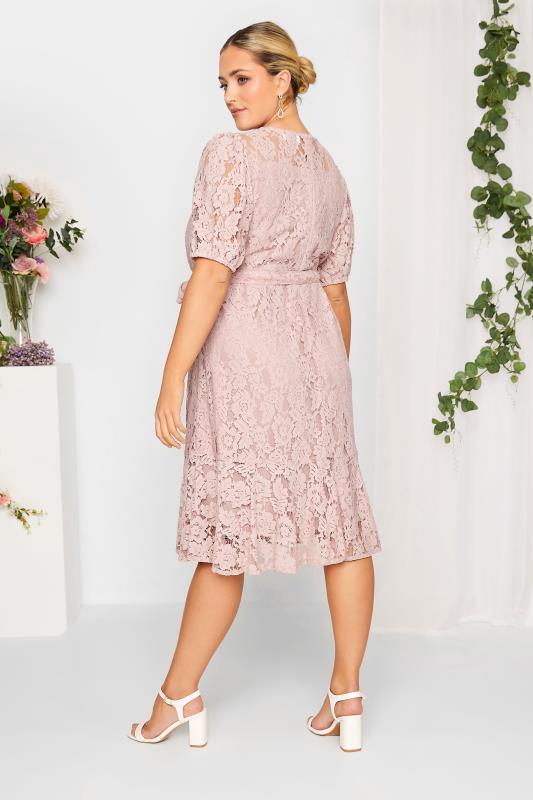 YOURS LONDON Plus Size Curve Light Pink Floral Lace Skater Dress | Yours Clothing  3