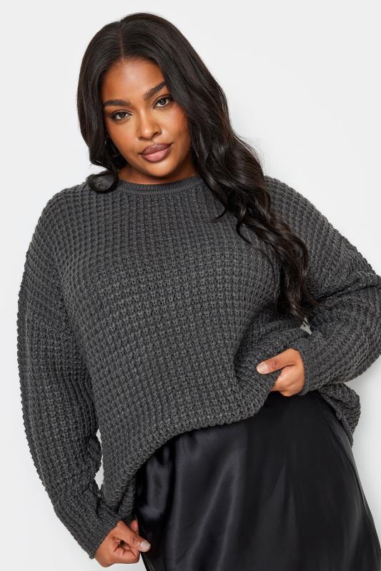 YOURS Plus Size Slate Grey Waffle Knit Jumper | Yours Clothing 5