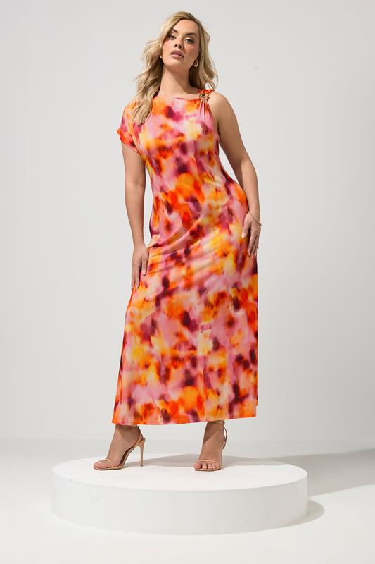  YOURS LONDON vestido naranja con diseño abstracto difuminado y detalle de hebilla