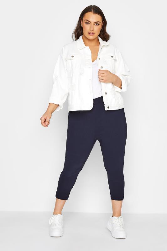 Navy Blue Bengaline Cropped Pull On Trousers, plus size 16 to 36 2