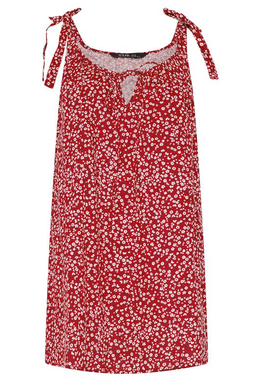 YOURS Plus Size Red Ditsy Floral Strappy Vest Top | Yours Clothing 5