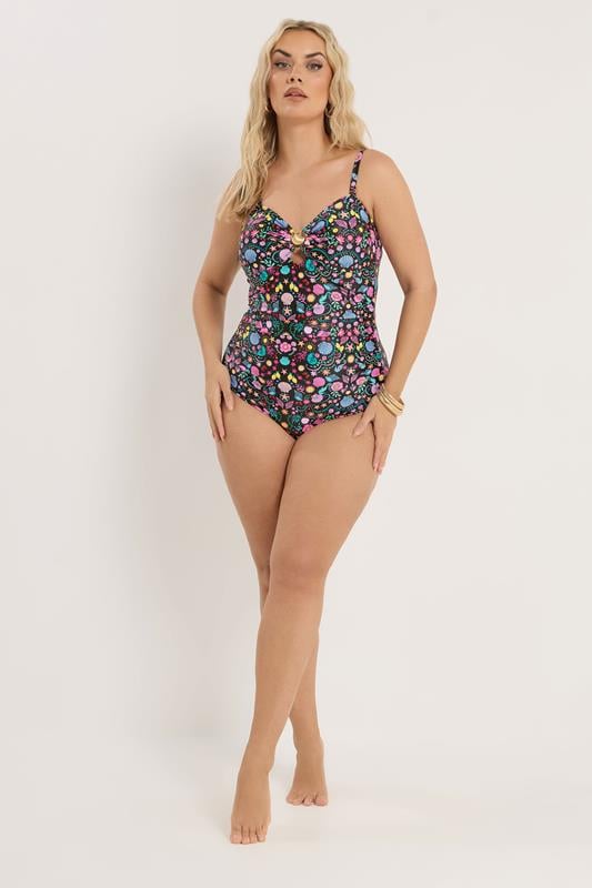 YOURS Plus Size Black Shell Print Bandeau Swimsuit | Yours Clothing 4