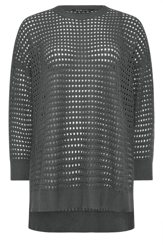 YOURS Plus Size Slate Grey Side Split Crochet Jumper | Yours Clothing 5