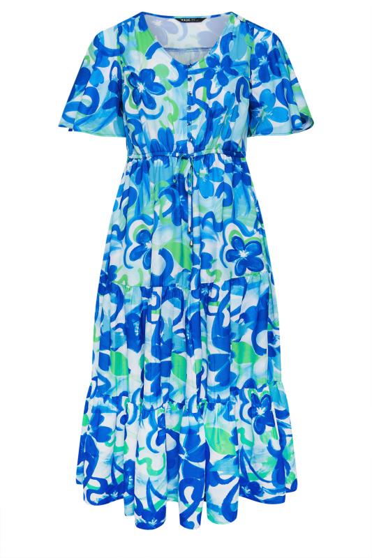 YOURS Plus Size Aqua Blue Abstract Floral Print Maxi Dress | Yours Clothing 6