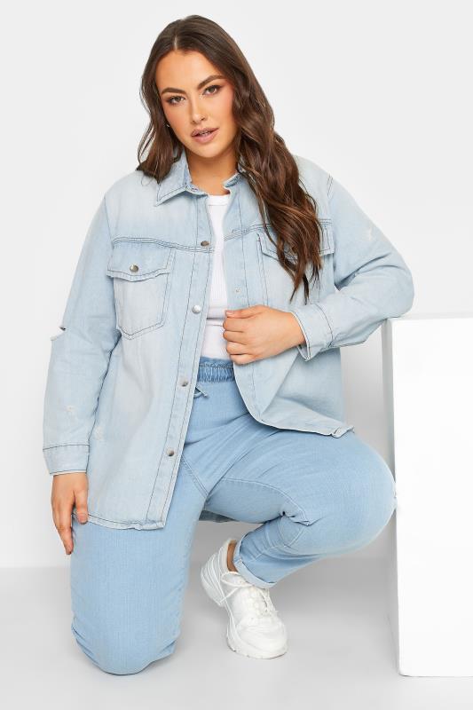  YOURS Curve Light Blue Western Style Distressed Denim Jacket