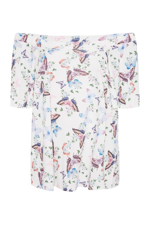 YOURS LONDON Curve White Butterfly Print Bardot Top_F.jpg