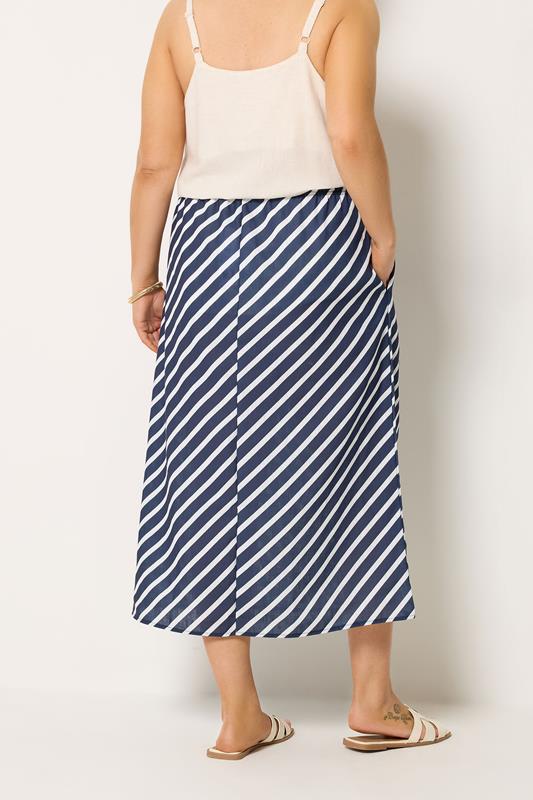 YOURS Plus Size Navy Blue Linen Look Stripe Skirt | Yours Clothing 2