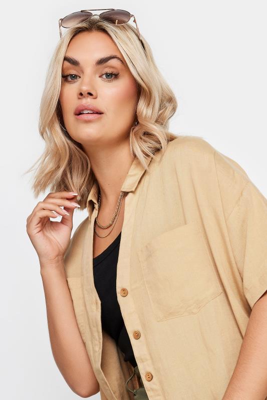 YOURS Plus Size Natural Brown Utility Linen Shirt | Yours Clothing 5