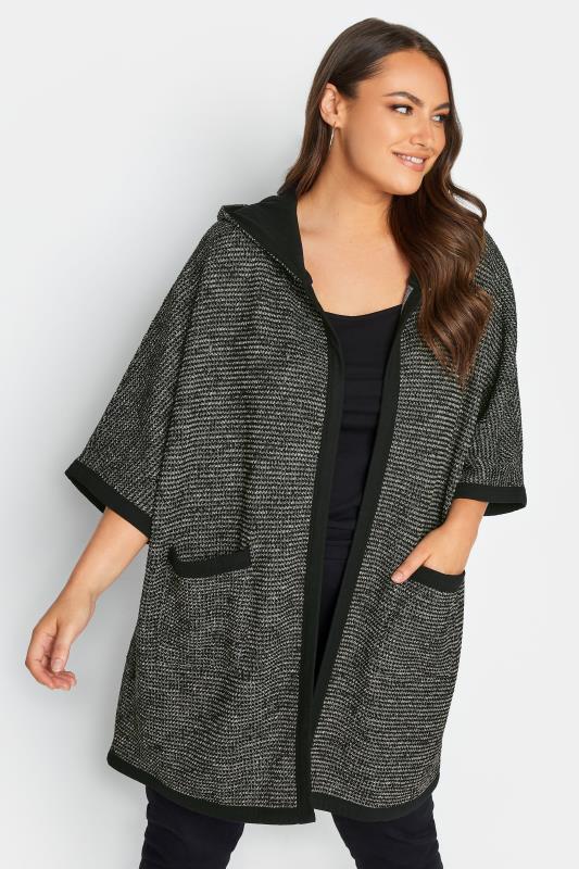  Grande Taille YOURS LUXURY Curve Black Contrast Trim Hooded Cardigan