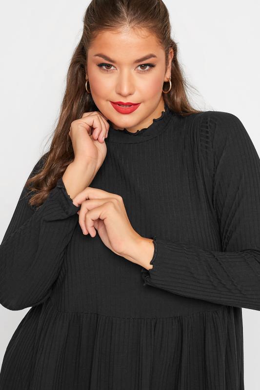 LIMITED COLLECTION Plus Size Black Peplum Lettuce Hem Top | Yours Clothing  4