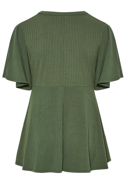 LIMITED COLLECTION Curve Khaki Green Keyhole Ribbed Peplum Top 7