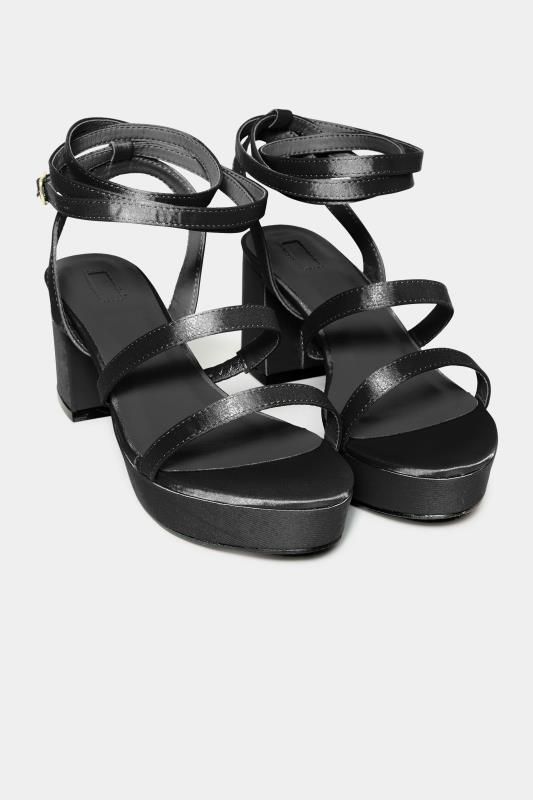 Plus Size  LIMITED COLLECTION Black Satin Strappy Platform Heels In Wide E Fit & Extra Wide EEE Fit
