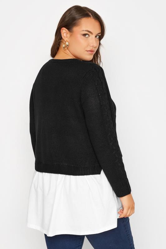 Plus Size Curve Black 2 In 1 Poplin Hem Cable Knitted Jumper | Yours Clothing 3