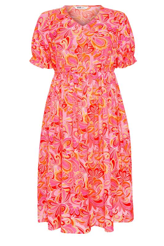 YOURS Plus Size Pink Abstract Print Midi Dress | Yours Clothing 6