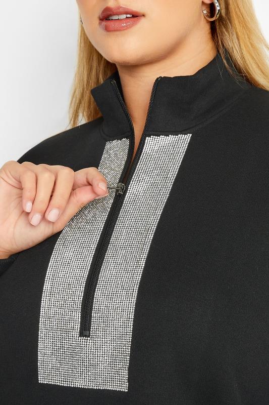 Curve Plus Size Black & Silver Sequin Embellished Half Zip Sweatshirt | Yours Clothing  5