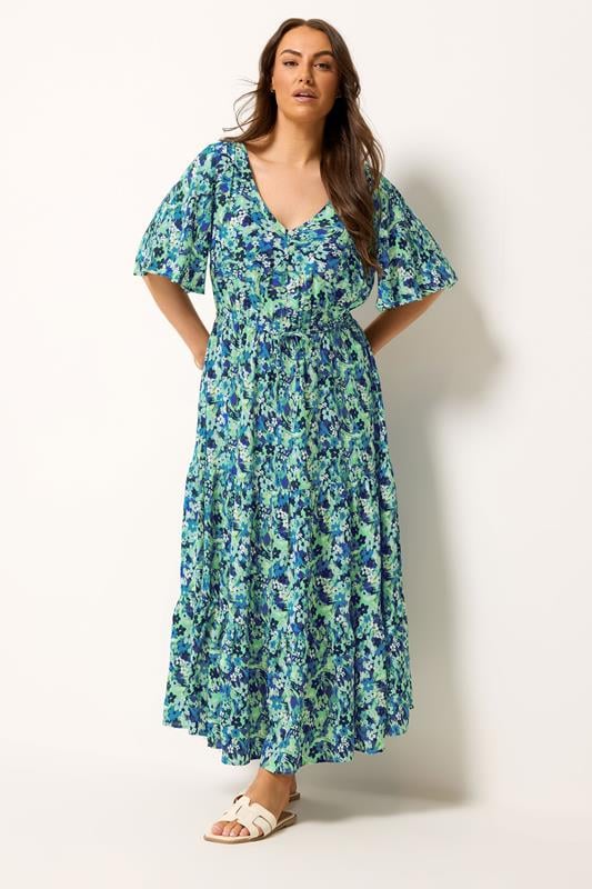 YOURS Plus Size Green Floral Tiered Dress | Yours Clothing 1