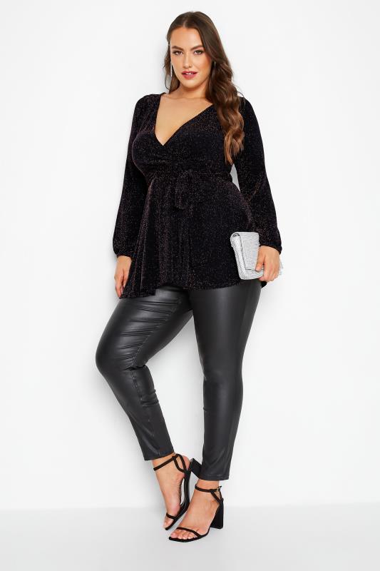 YOURS LONDON Plus Size Navy Blue Glitter Wrap Top | Yours Clothing 2