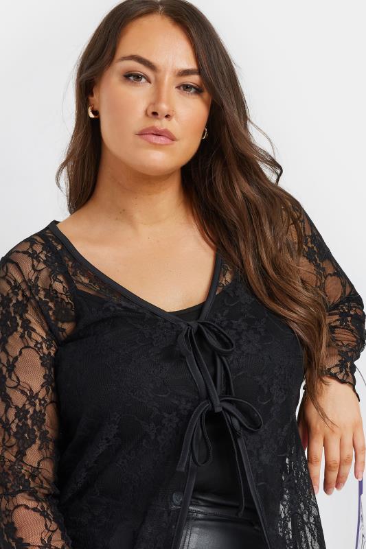 LIMITED COLLECTION Plus Size Black Lace Tie Front Top | Yours Clothing 4