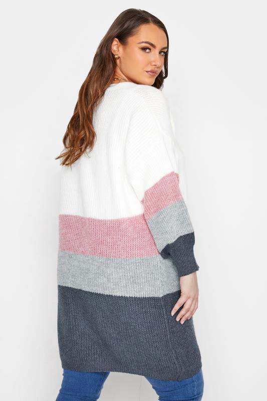 Plus Size Curve White & Grey Stripe Knitted Cardigan | Yours Clothing 3