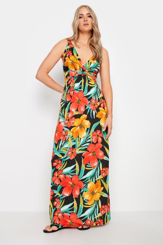  Grande Taille LTS Tall Black Floral Print V-Neck Sleeveless Maxi Dress