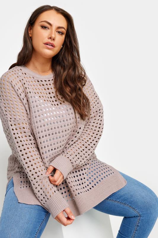 YOURS Plus Size Light Pink Crochet Jumper | Yours Clothing 1