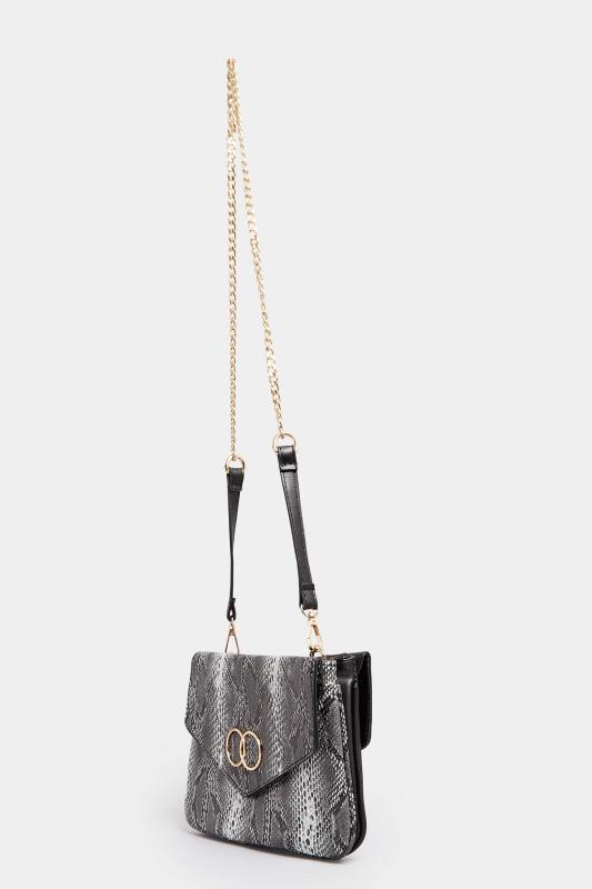 Charcoal Grey Snake Print Double Circle Bag | Yours Clothing  2