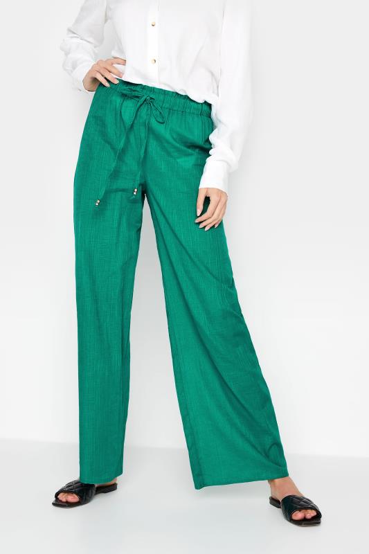 LTS Tall Women's Green Cotton Wide Leg Trousers | Long Tall Sally 1
