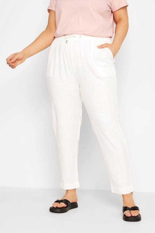  Grande Taille YOURS Curve White Linen Blend Joggers