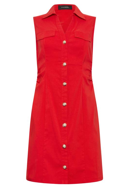 PixieGirl Petite Women's Red Ruched Shirt Mini Dress | PixieGirl 5