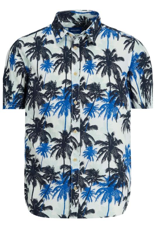 JACK & JONES Big & Tall Blue Palm Tree Print Short Sleeve Shirt | BadRhino  2