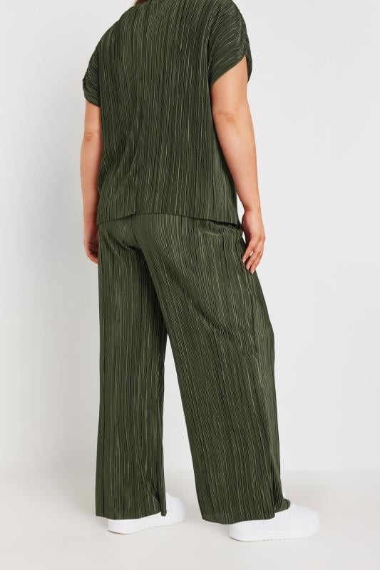 LIMITED COLLECTION Plus Size Khaki Green Textured Wide Leg Trousers | Yours Clothing 3