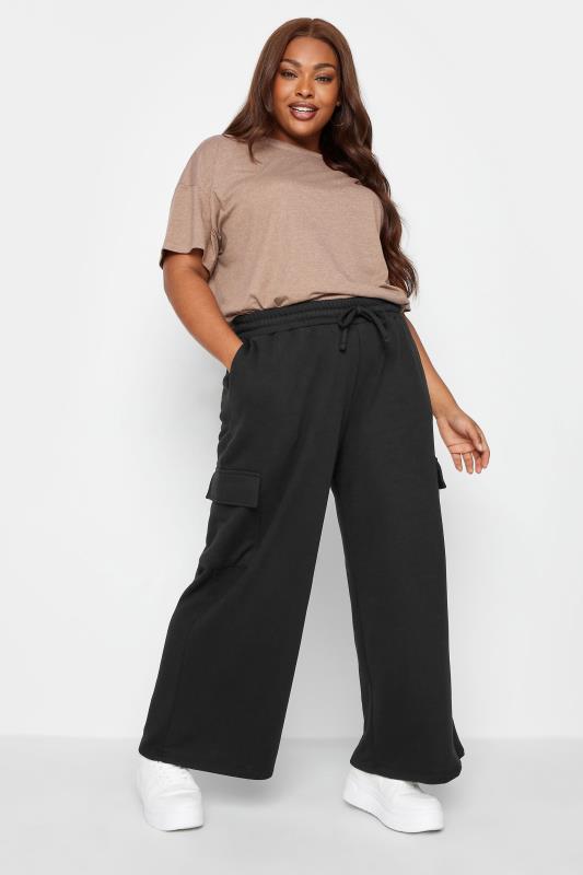 LIMITED COLLECTION Plus Size Black Wide Leg Cargo Joggers | Yours Clothing 1