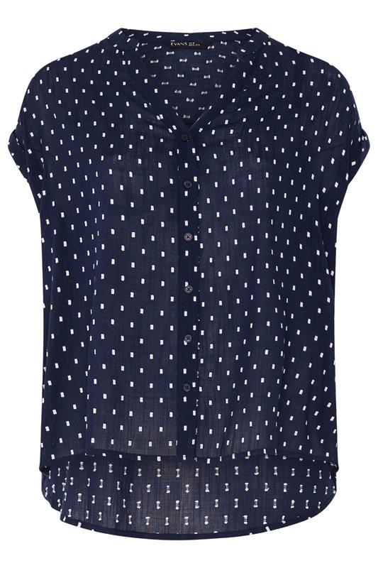 EVANS Plus Size Navy Blue Dobby Short Sleeve Shirt | Evans 5