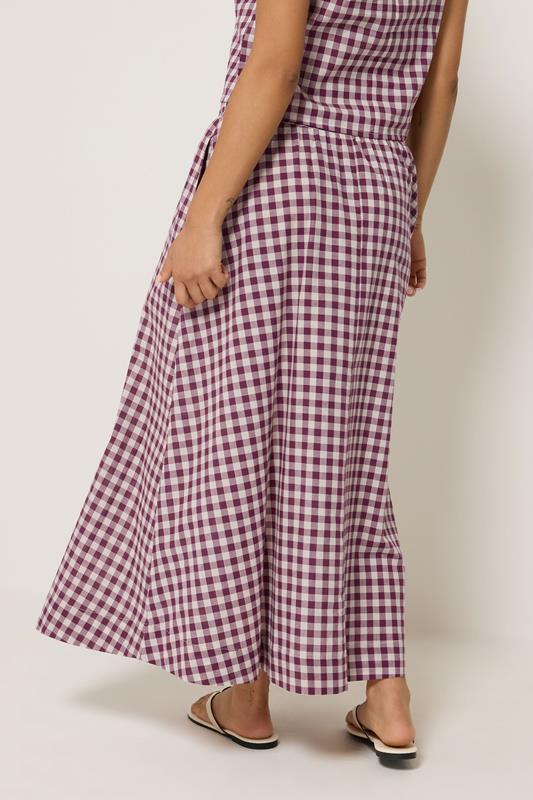 PixieGirl Petite Women's Plum Purple Gingham Cotton Shirred Maxi Skirt | PixieGirl 4